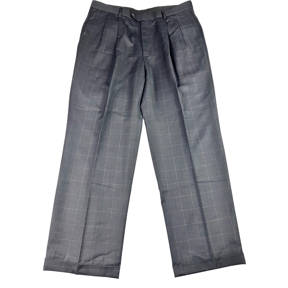 Vintage 80s Linea Naturale Mens 36x29.5 Pleated Wool Dress Pants Gray Italy